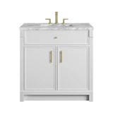 Bellshire 36" Single Vanity, Bright White w/ 3 CM Carrara Marble Top