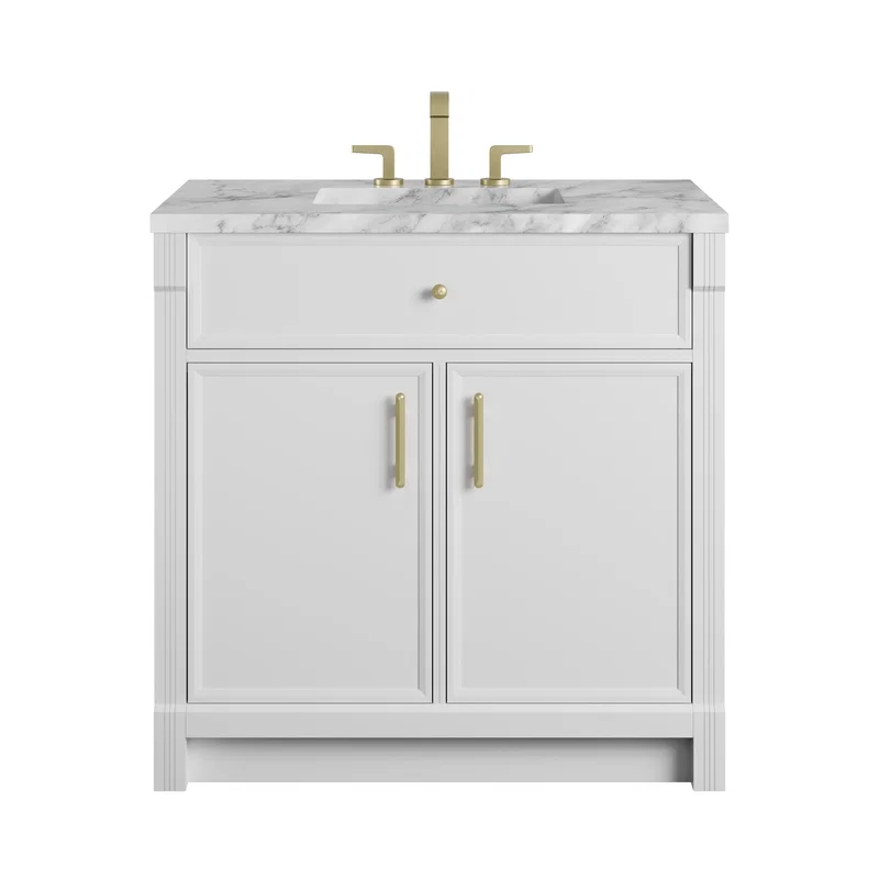 Bellshire 36" Single Vanity, Bright White w/ 3 CM Carrara Marble Top