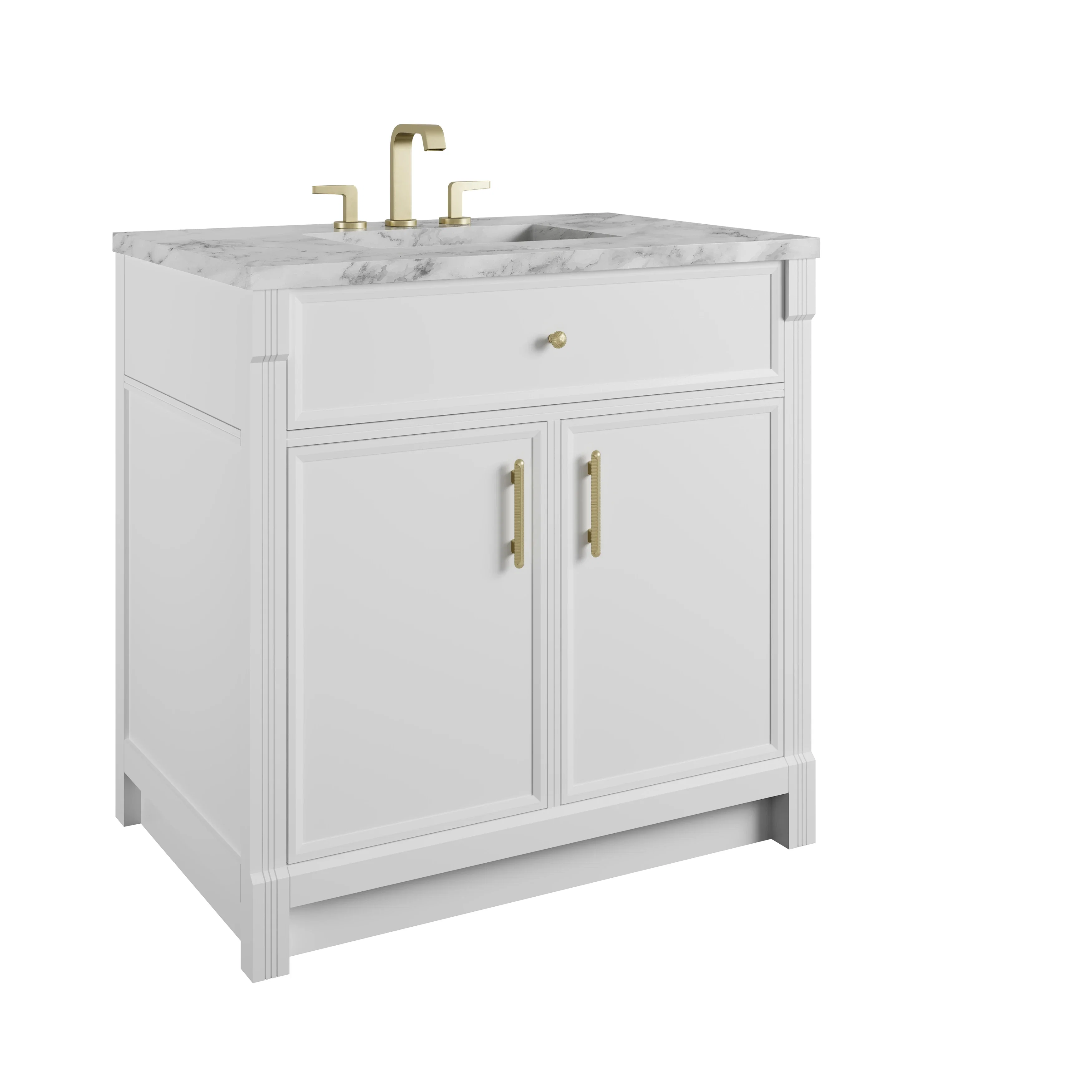 Bellshire 36" Single Vanity, Bright White w/ 3 CM Carrara Marble Top