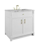 Bellshire 36" Single Vanity, Bright White w/ 3 CM Carrara Marble Top