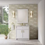 Bellshire 36" Single Vanity, Bright White w/ 3 CM Carrara Marble Top
