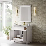 Bellshire 36" Single Vanity, Bright White w/ 3 CM Carrara Marble Top