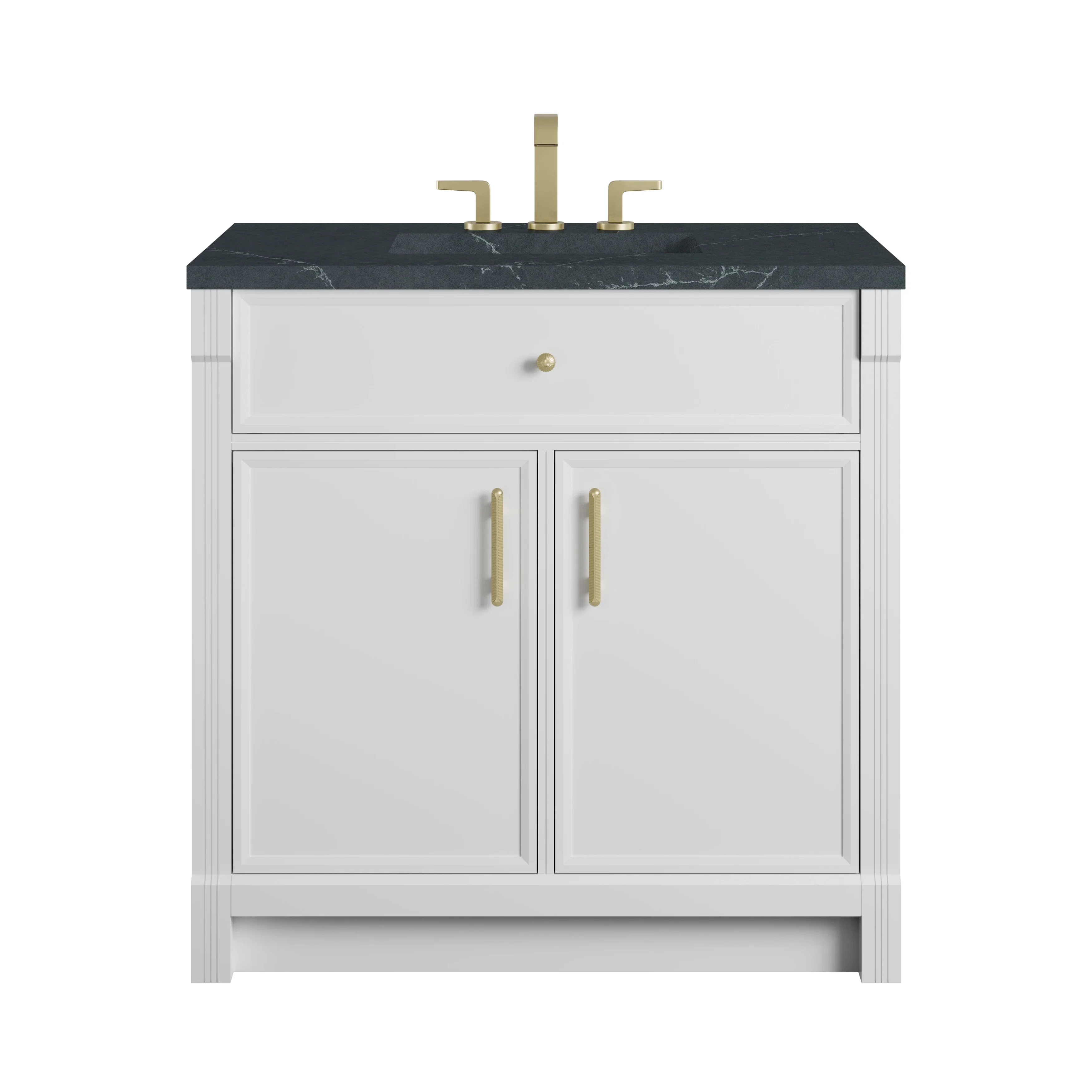 Bellshire 36" Single Vanity, Bright White w/ 3 CM Charcoal Soapstone Silestone Top