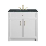 Bellshire 36" Single Vanity, Bright White w/ 3 CM Charcoal Soapstone Silestone Top