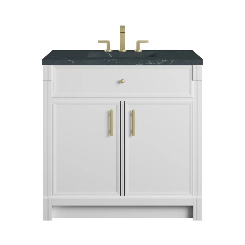 Bellshire 36" Single Vanity, Bright White w/ 3 CM Charcoal Soapstone Silestone Top