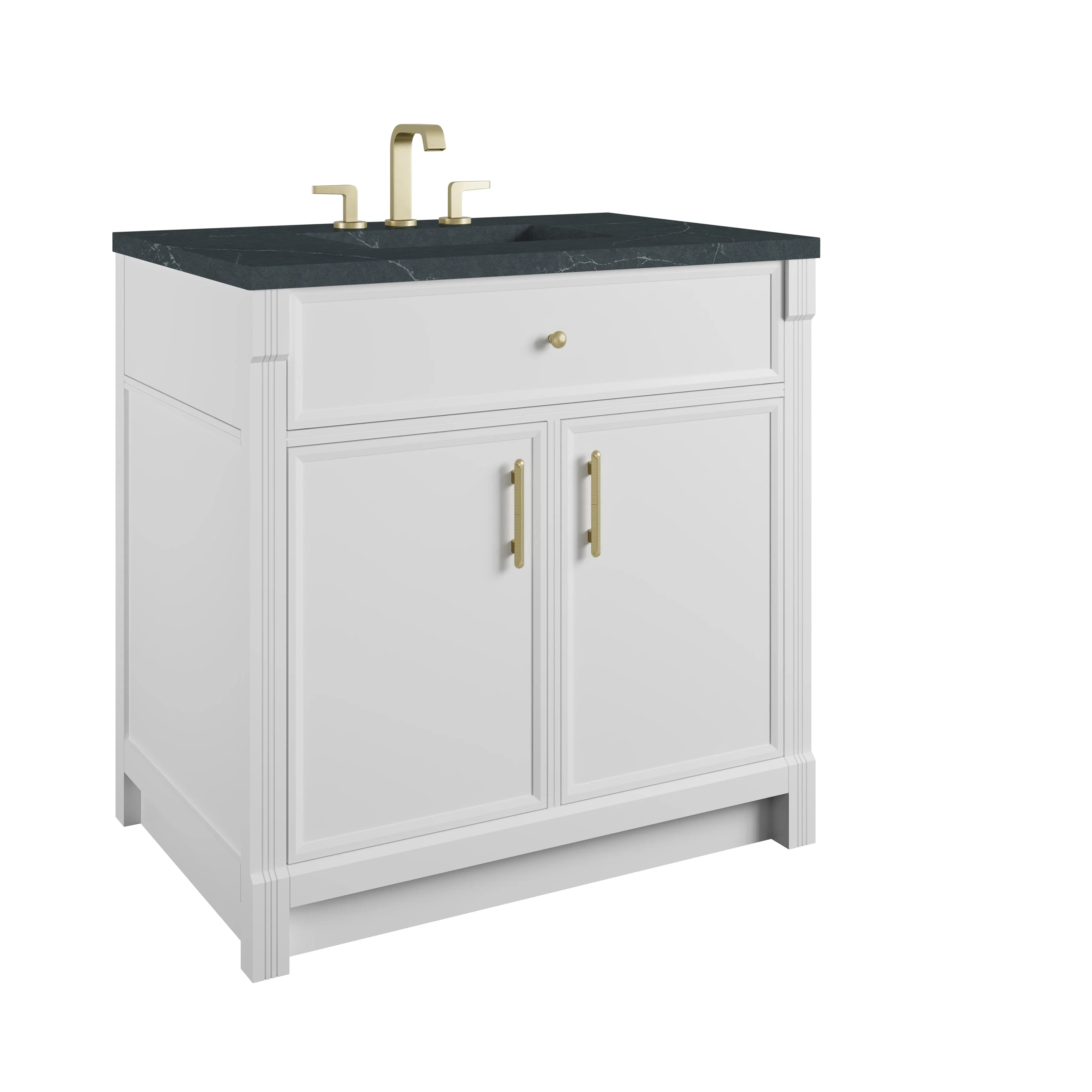 Bellshire 36" Single Vanity, Bright White w/ 3 CM Charcoal Soapstone Silestone Top
