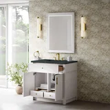 Bellshire 36" Single Vanity, Bright White w/ 3 CM Charcoal Soapstone Silestone Top
