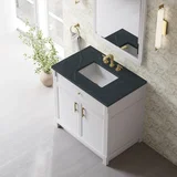 Bellshire 36" Single Vanity, Bright White w/ 3 CM Charcoal Soapstone Silestone Top