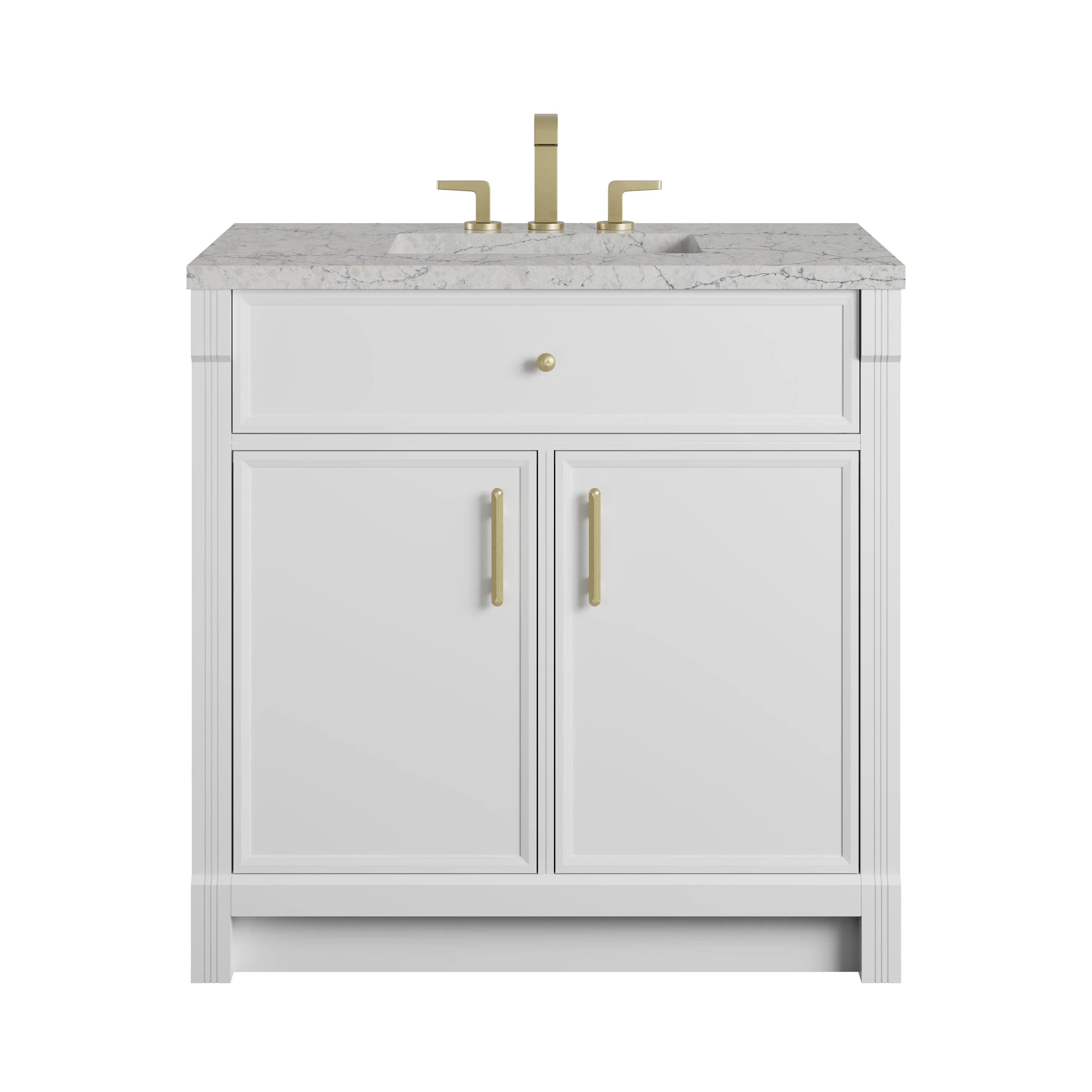 Bellshire 36" Single Vanity, Bright White w/ 3 CM Eternal Jasmine Pearl Silestone Top