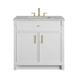 Bellshire 36" Single Vanity, Bright White w/ 3 CM Eternal Jasmine Pearl Silestone Top