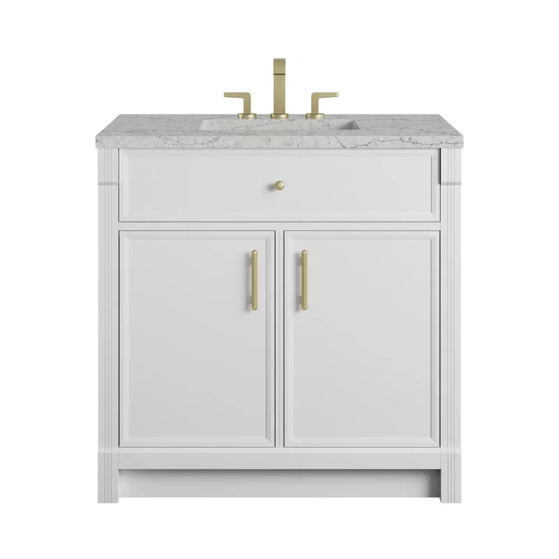 Bellshire 36" Single Vanity, Bright White w/ 3 CM Eternal Jasmine Pearl Silestone Top