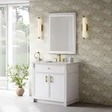Bellshire 36" Single Vanity, Bright White w/ 3 CM Eternal Jasmine Pearl Silestone Top