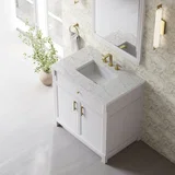Bellshire 36" Single Vanity, Bright White w/ 3 CM Eternal Jasmine Pearl Silestone Top