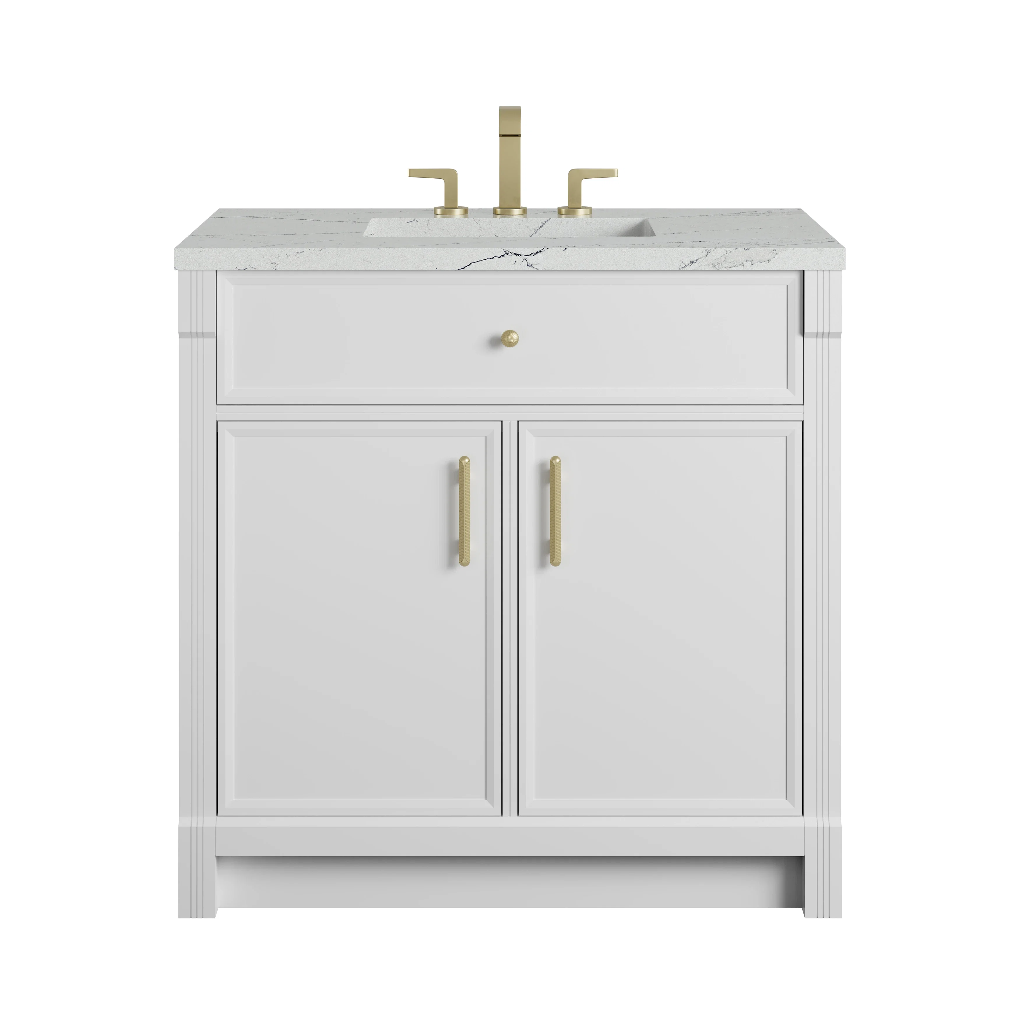 Bellshire 36" Single Vanity, Bright White w/ 3 CM Ethereal Noctis Silestone Top