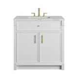 Bellshire 36" Single Vanity, Bright White w/ 3 CM Ethereal Noctis Silestone Top