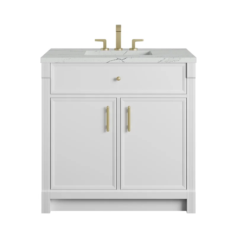 Bellshire 36" Single Vanity, Bright White w/ 3 CM Ethereal Noctis Silestone Top