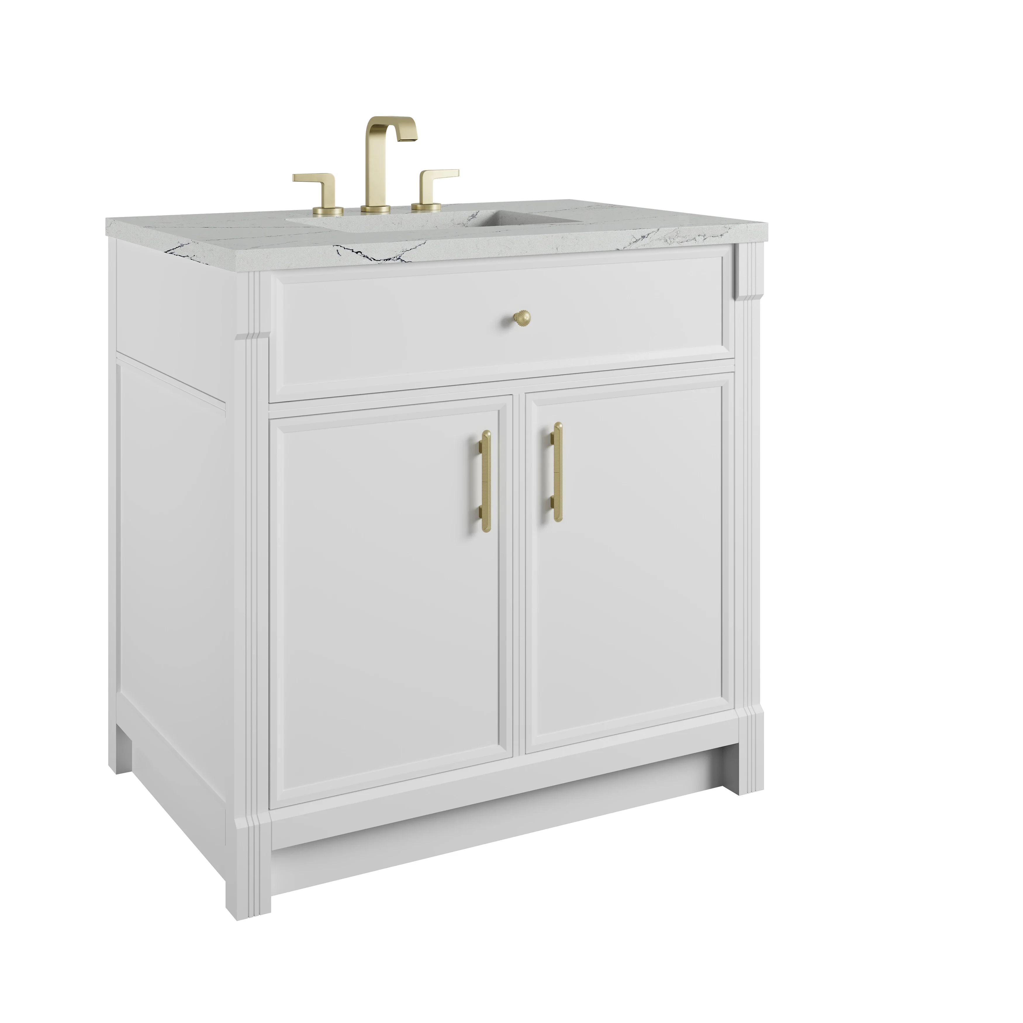 Bellshire 36" Single Vanity, Bright White w/ 3 CM Ethereal Noctis Silestone Top
