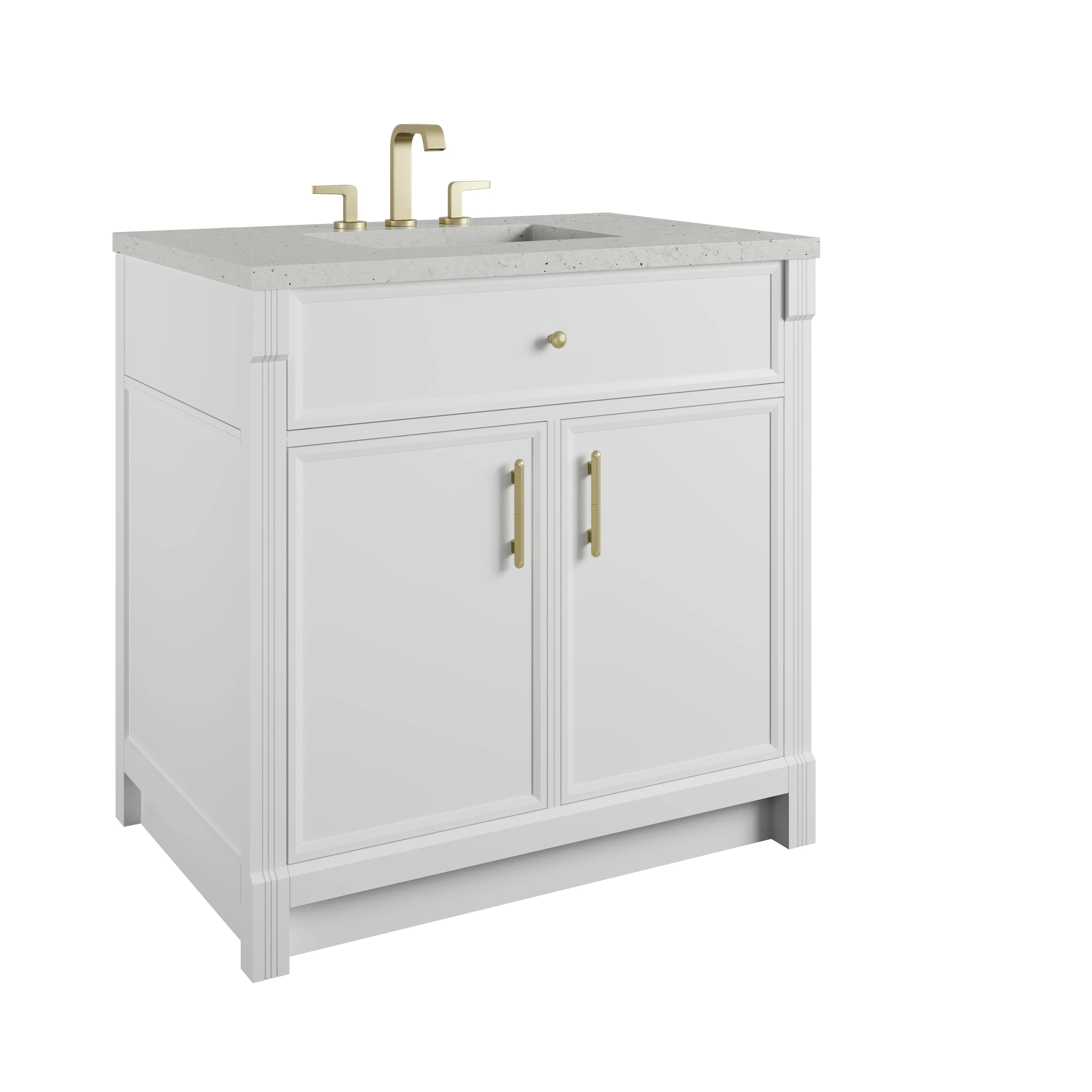 Bellshire 36" Single Vanity, Bright White w/ 3 CM Lime Delight Silestone Top