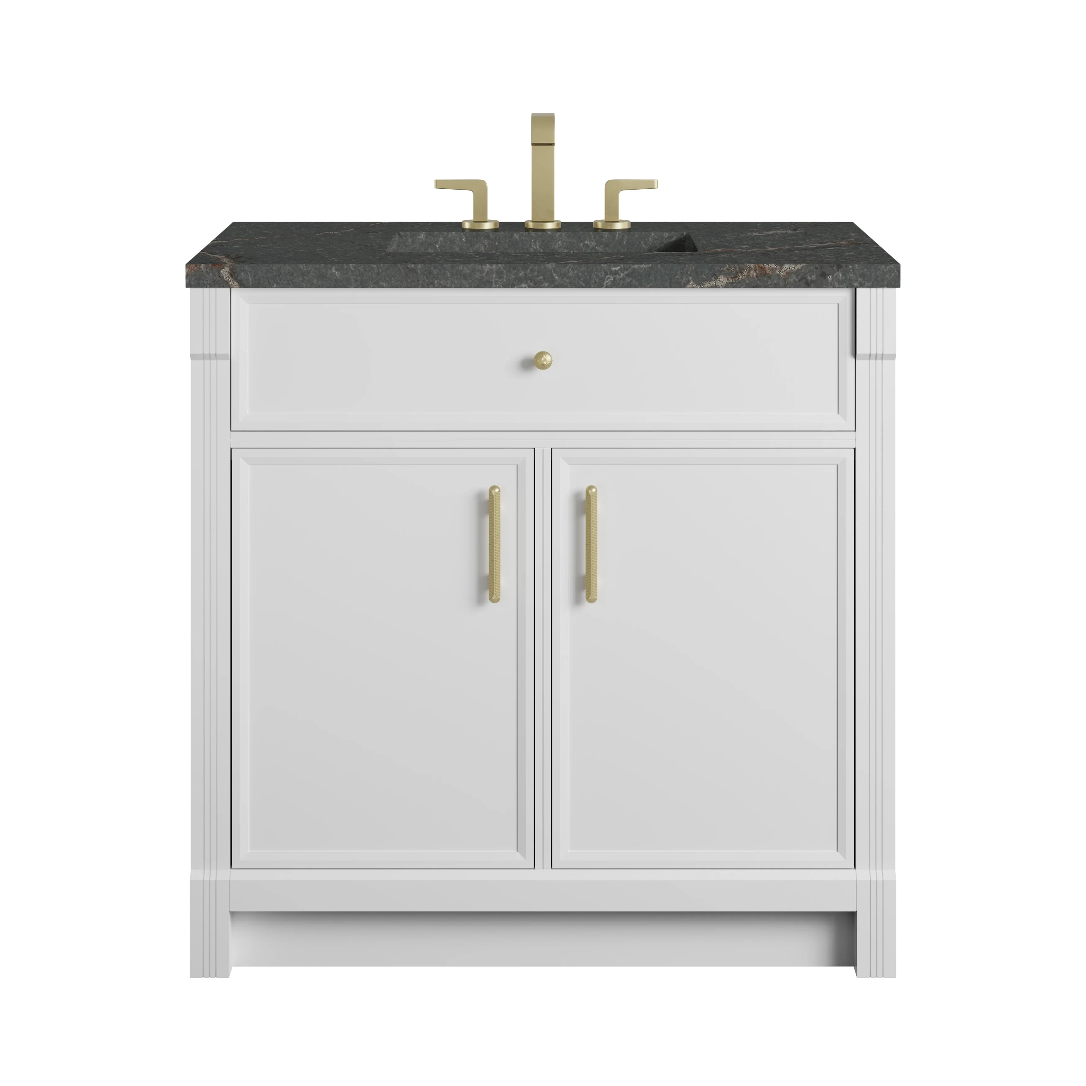 Bellshire 36" Single Vanity, Bright White w/ 3 CM Parisien Bleu Silestone Top
