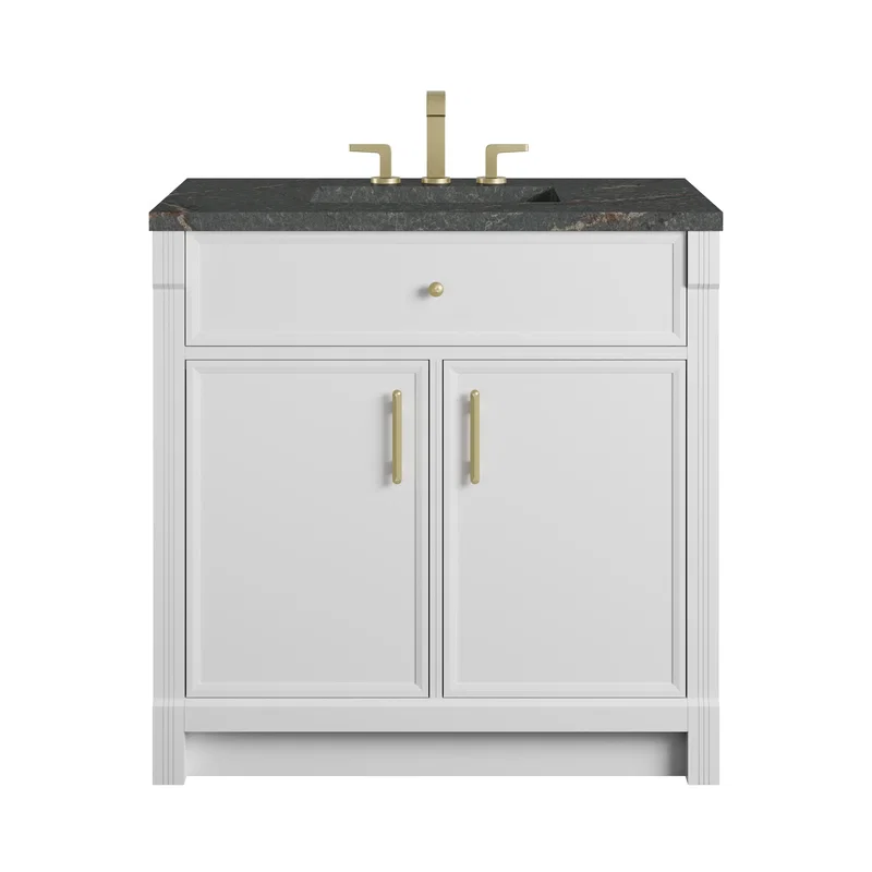 Bellshire 36" Single Vanity, Bright White w/ 3 CM Parisien Bleu Silestone Top