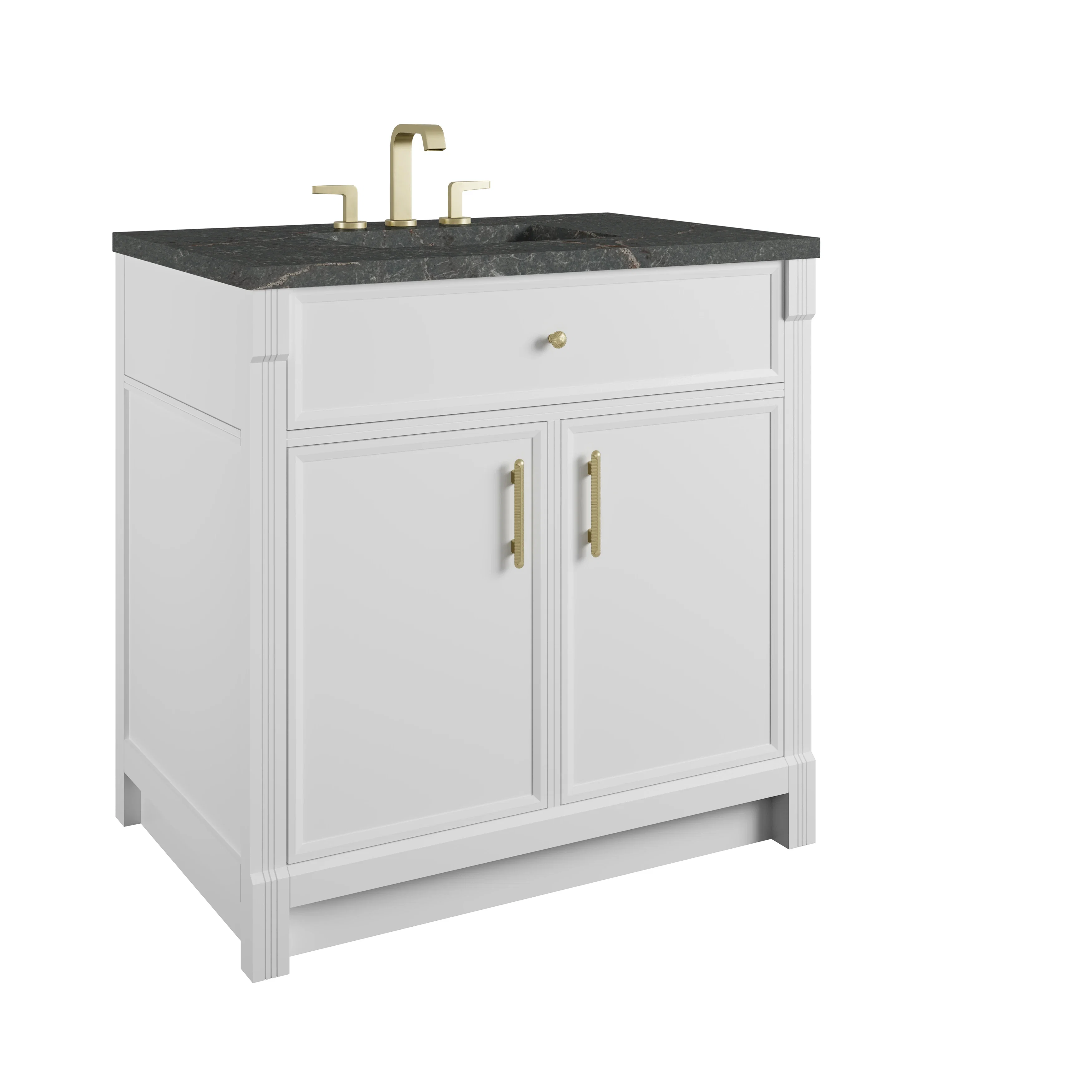 Bellshire 36" Single Vanity, Bright White w/ 3 CM Parisien Bleu Silestone Top
