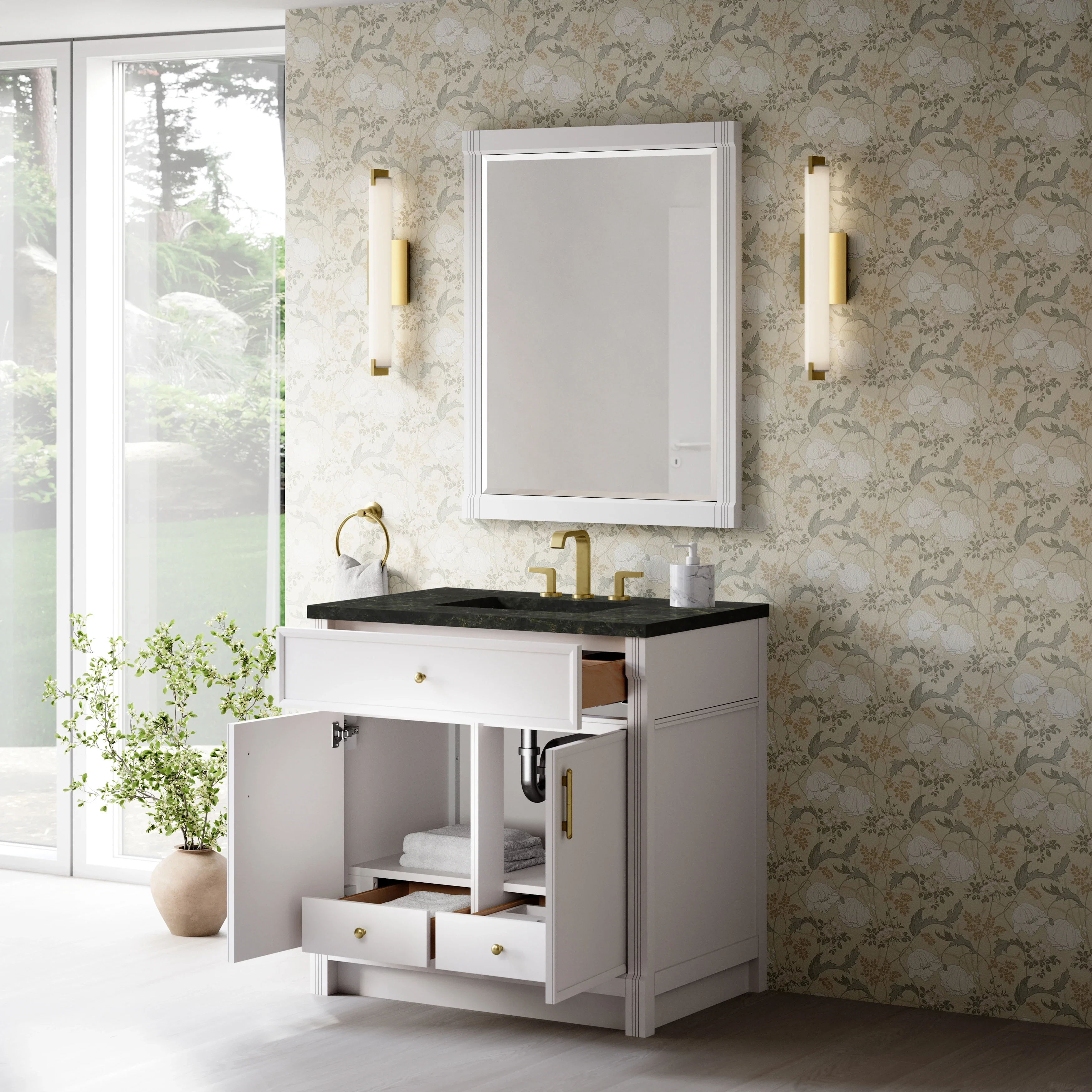 Bellshire 36" Single Vanity, Bright White w/ 3 CM Phantome Eclos Top
