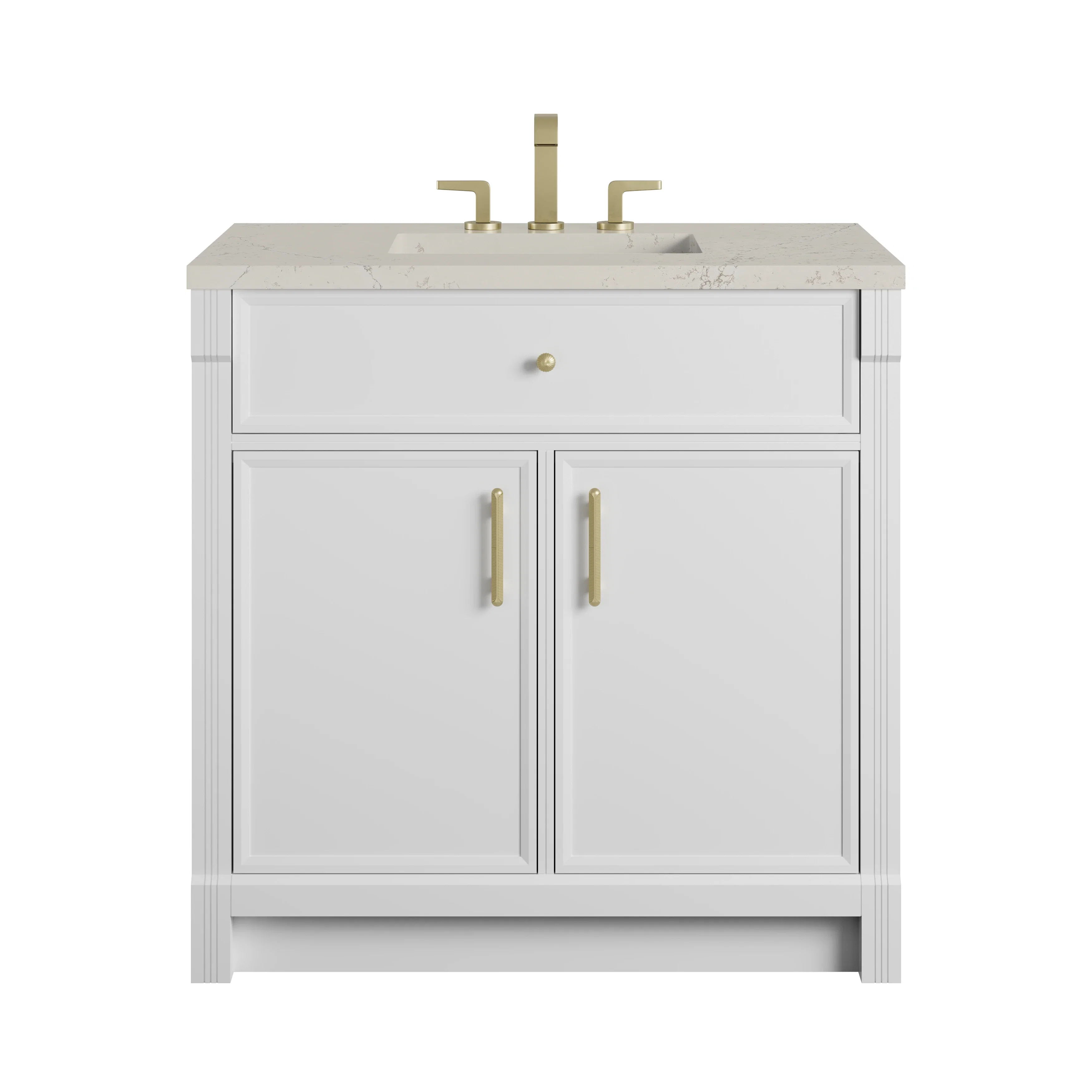 Bellshire 36" Single Vanity, Bright White w/ 3 CM Siberian Silestone Top