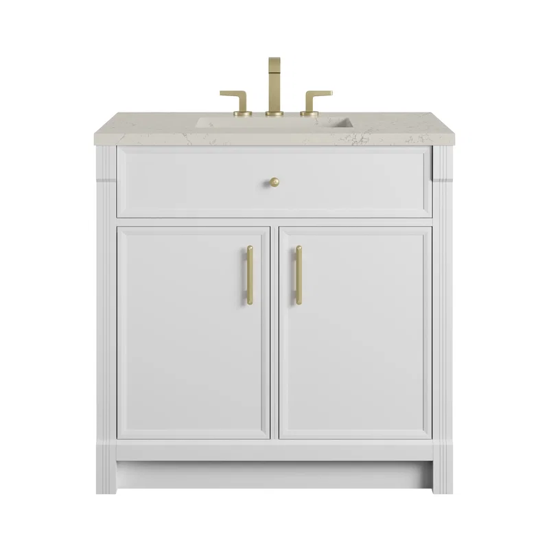 Bellshire 36" Single Vanity, Bright White w/ 3 CM Siberian Silestone Top