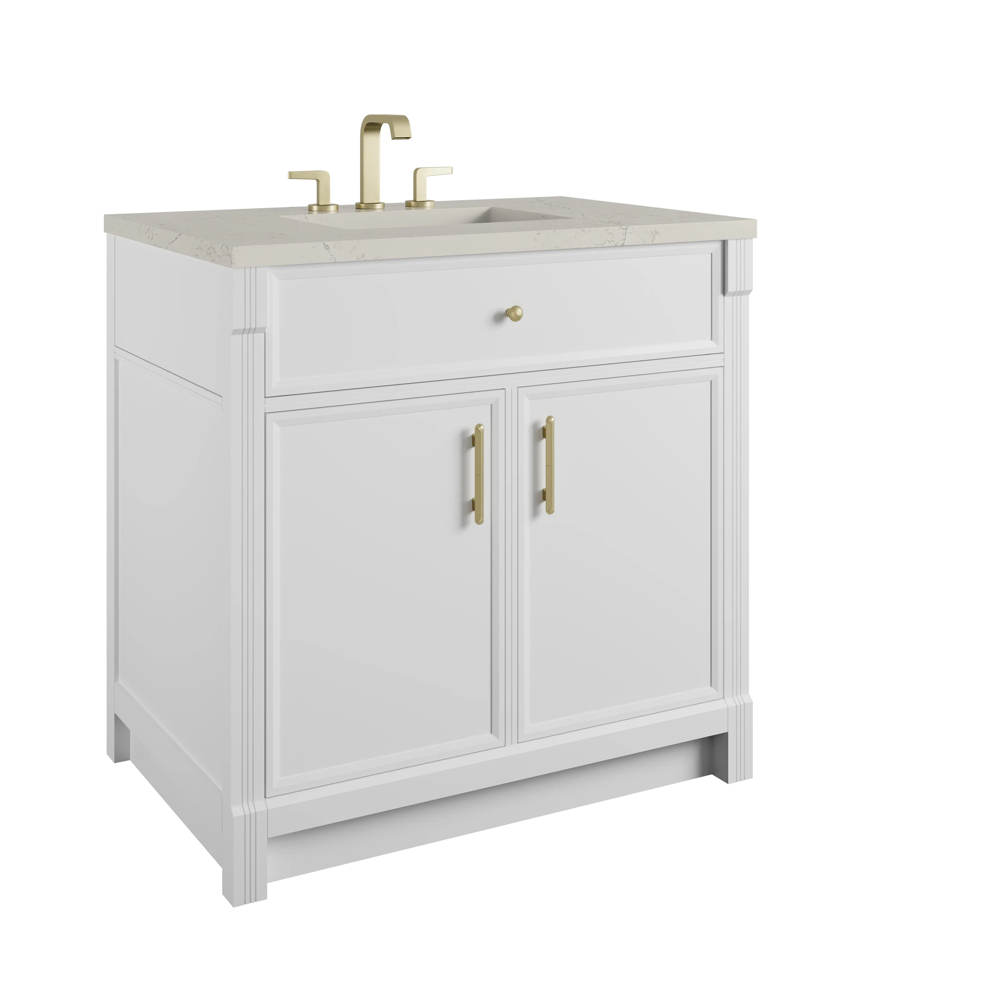 Bellshire 36" Single Vanity, Bright White w/ 3 CM Siberian Silestone Top