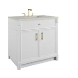 Bellshire 36" Single Vanity, Bright White w/ 3 CM Siberian Silestone Top