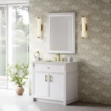 Bellshire 36" Single Vanity, Bright White w/ 3 CM Siberian Silestone Top