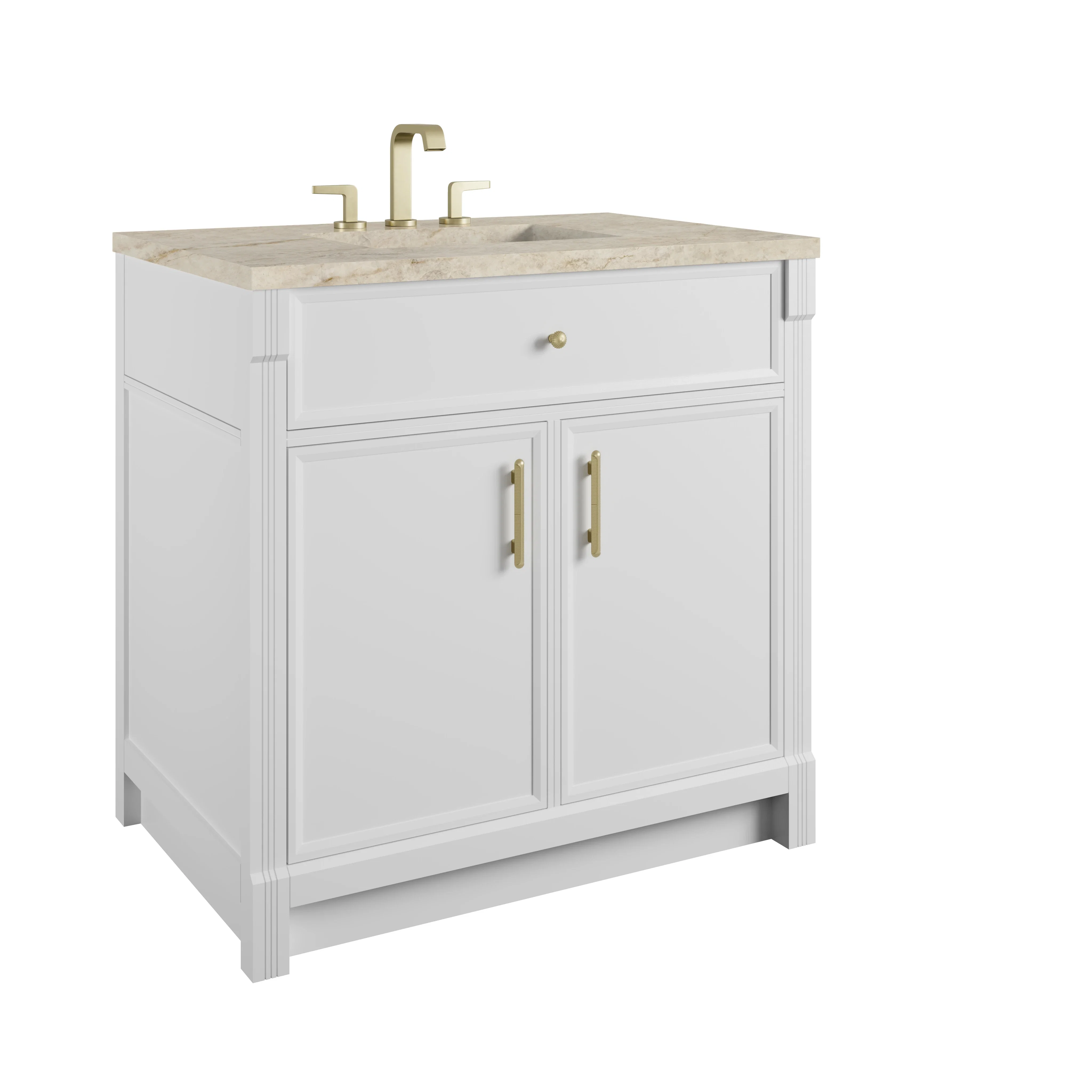 Bellshire 36" Single Vanity, Bright White w/ 3 CM Tajnar Eclos Top