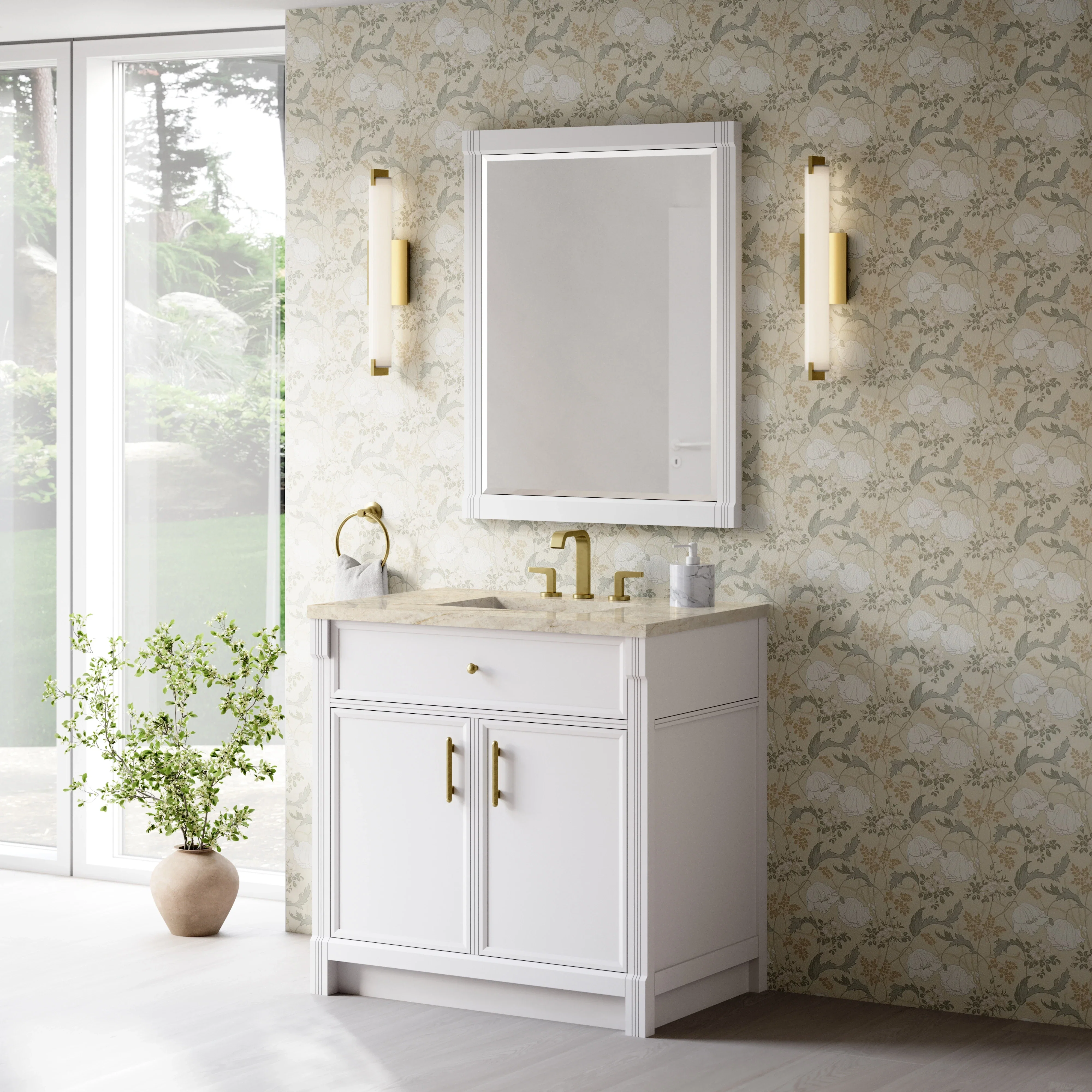 Bellshire 36" Single Vanity, Bright White w/ 3 CM Tajnar Eclos Top