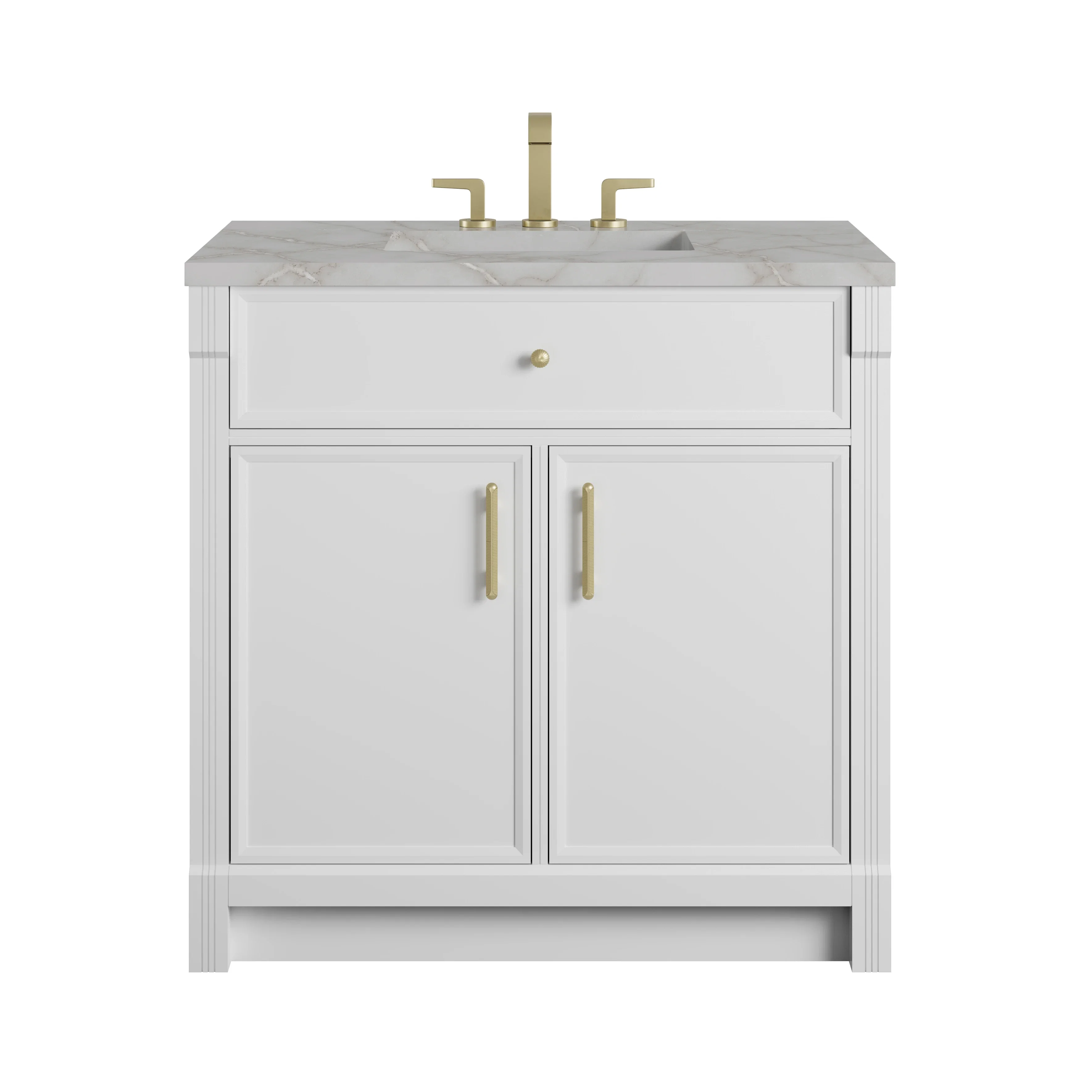 Bellshire 36" Single Vanity, Bright White w/ 3 CM Victorian Silver Silestone Top
