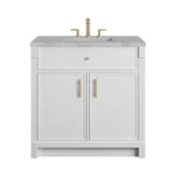 Bellshire 36" Single Vanity, Bright White w/ 3 CM Victorian Silver Silestone Top