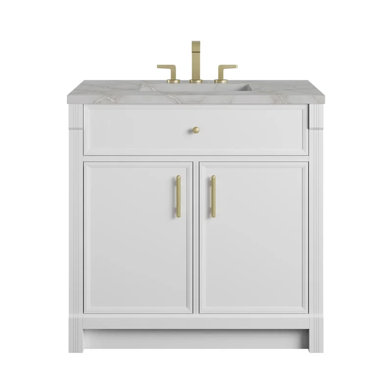 Bellshire 36" Single Vanity, Bright White w/ 3 CM Victorian Silver Silestone Top