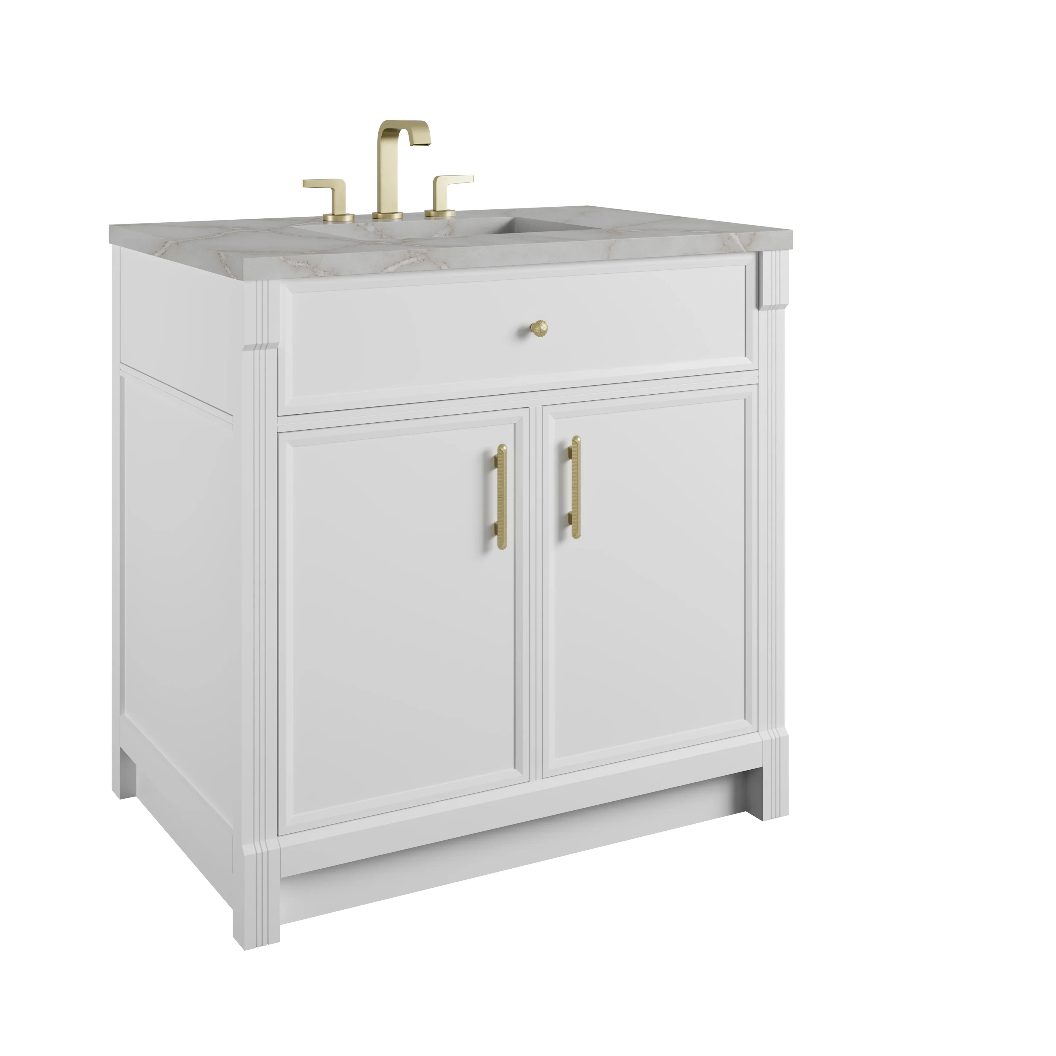 Bellshire 36" Single Vanity, Bright White w/ 3 CM Victorian Silver Silestone Top