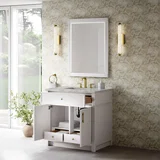 Bellshire 36" Single Vanity, Bright White w/ 3 CM Victorian Silver Silestone Top