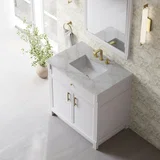 Bellshire 36" Single Vanity, Bright White w/ 3 CM Victorian Silver Silestone Top