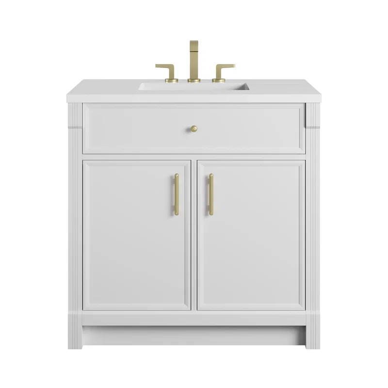 Bellshire 36" Single Vanity, Bright White w/ 3 CM White Zeus Silestone Top