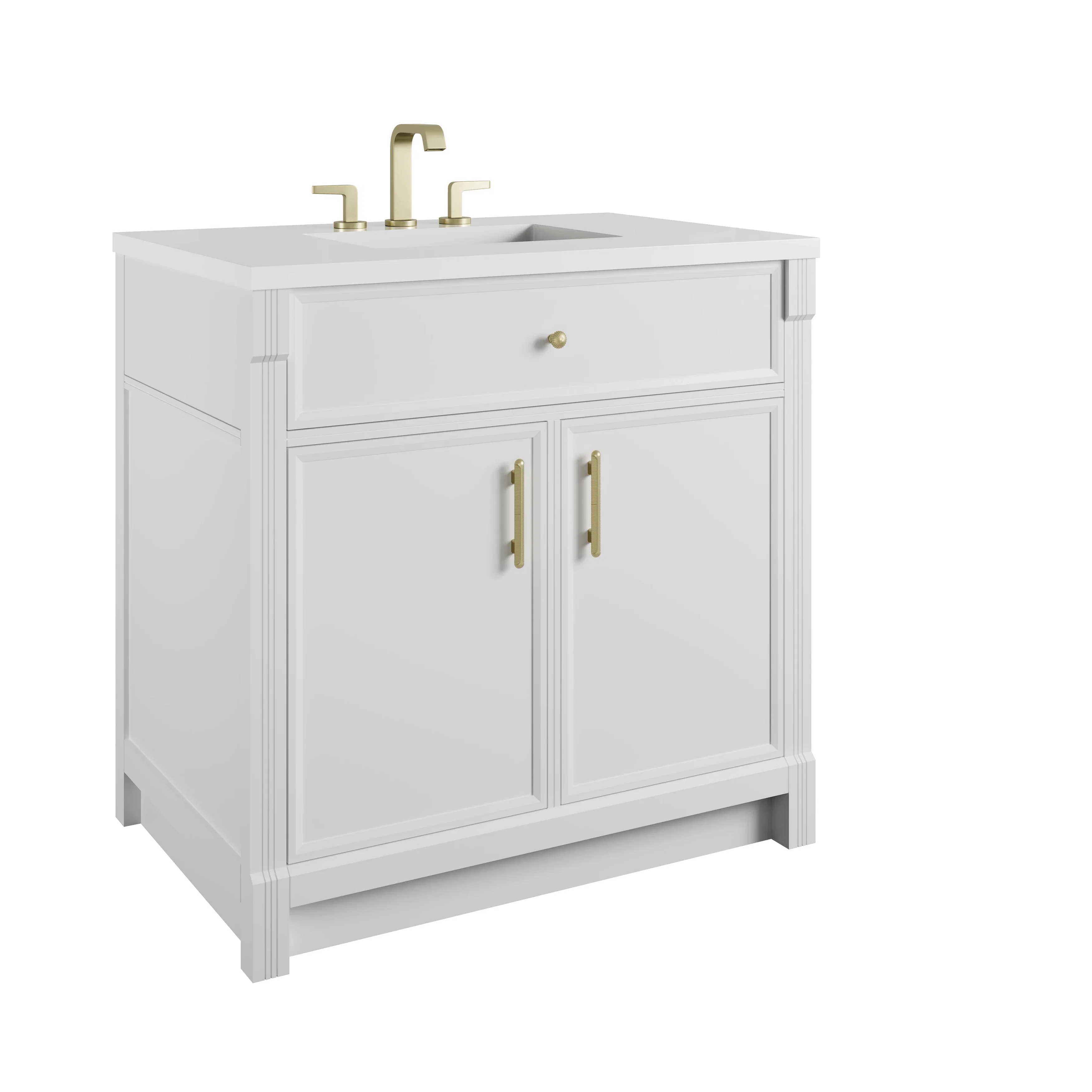 Bellshire 36" Single Vanity, Bright White w/ 3 CM White Zeus Silestone Top