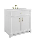 Bellshire 36" Single Vanity, Bright White w/ 3 CM White Zeus Silestone Top