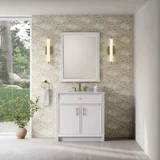 Bellshire 36" Single Vanity, Bright White w/ 3 CM White Zeus Silestone Top