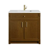 Bellshire 36" Single Vanity, Honey Oak w/ Single Hole 3 CM White Zeus Silestone Top and Matching Backsplash