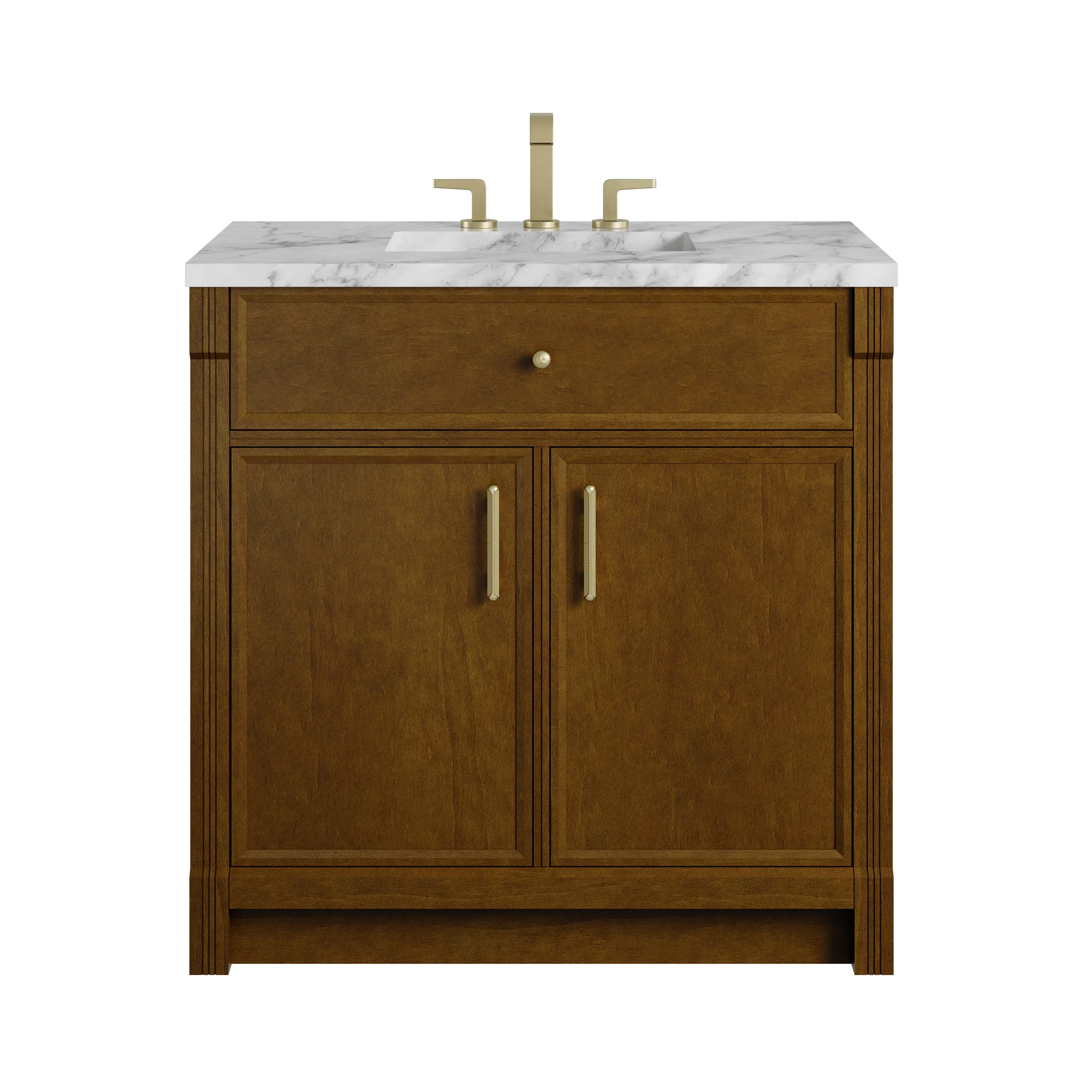 Bellshire 36" Single Vanity, Honey Oak w/ 3 CM Carrara Marble Top