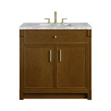 Bellshire 36" Single Vanity, Honey Oak w/ 3 CM Carrara Marble Top