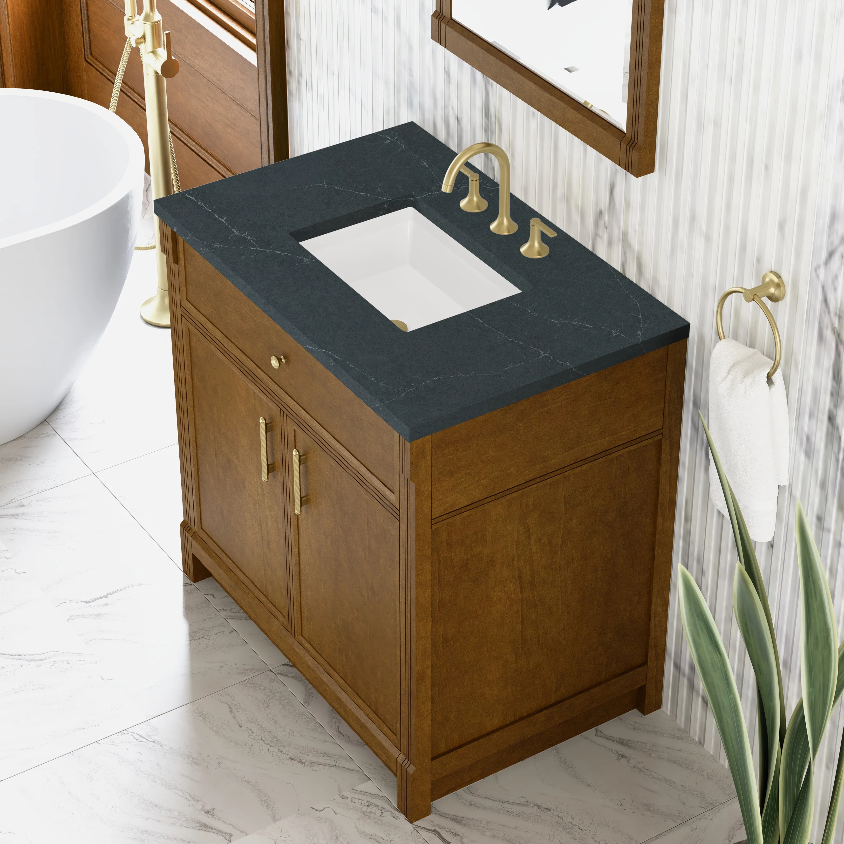 Bellshire 36" Single Vanity, Honey Oak w/ 3 CM Charcoal Soapstone Silestone Top