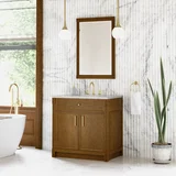 Bellshire 36" Single Vanity, Honey Oak w/ 3 CM Eternal Jasmine Pearl Silestone Top