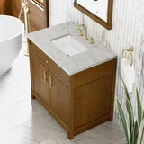 Bellshire 36" Single Vanity, Honey Oak w/ 3 CM Eternal Jasmine Pearl Silestone Top