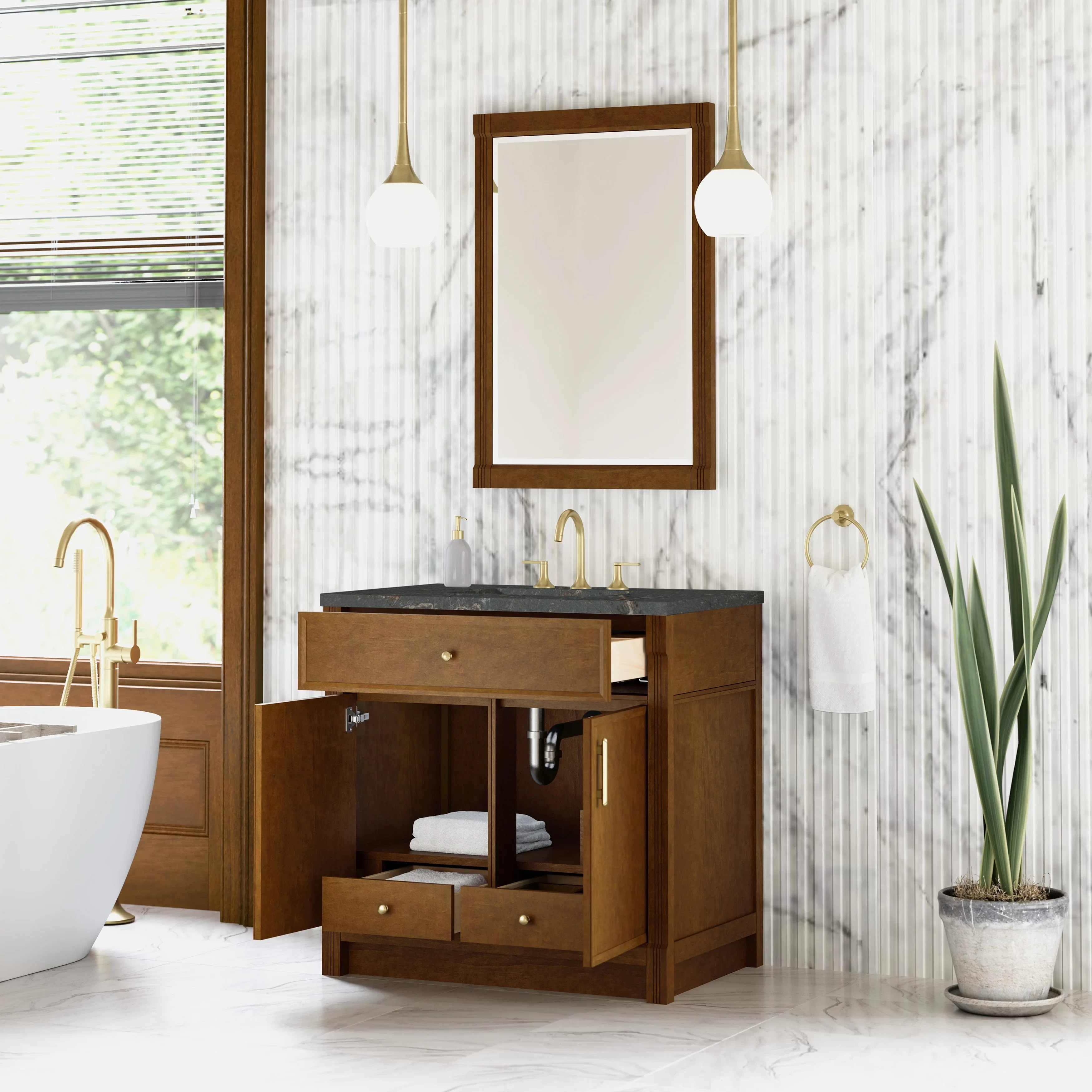 Bellshire 36" Single Vanity, Honey Oak w/ 3 CM Parisien Bleu Silestone Top